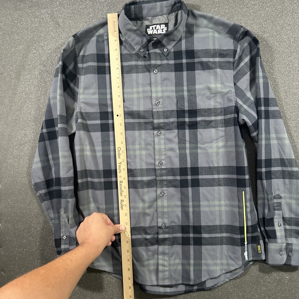 RSVLTS x STAR WARS Shirt Men L SLIM Green Lightsaber Flannel Button Up - Picture 6 of 11